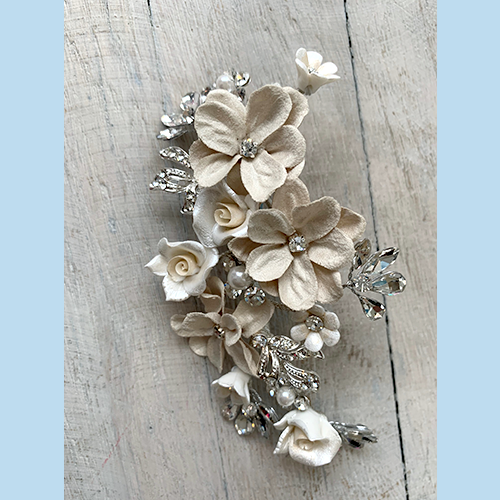 Flower and Leaf Clip This stunning Flower and Leaf clip made from Fabric and Porcelain Flowers
