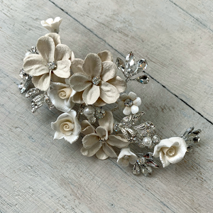 Flower and Leaf Clip This stunning Flower and Leaf clip made from Fabric and Porcelain Flowers
