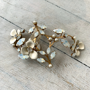 Uniquely handmade gold comb with opal stones and hand painted petals