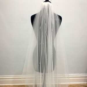 2 Tier fold over cut edge veil with scattered pearls